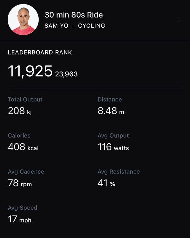 Cycling workout stats screen