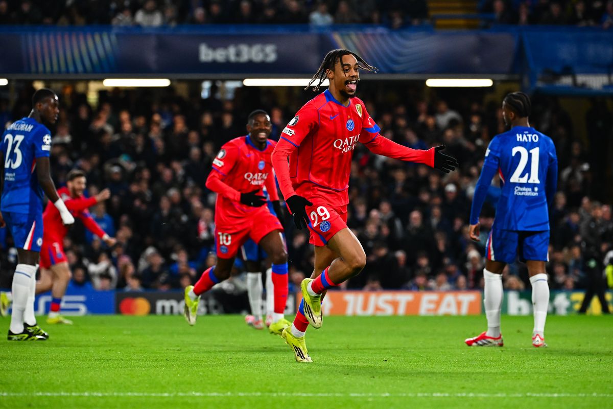 Bradley Barcola celebrates after scoring for PSG