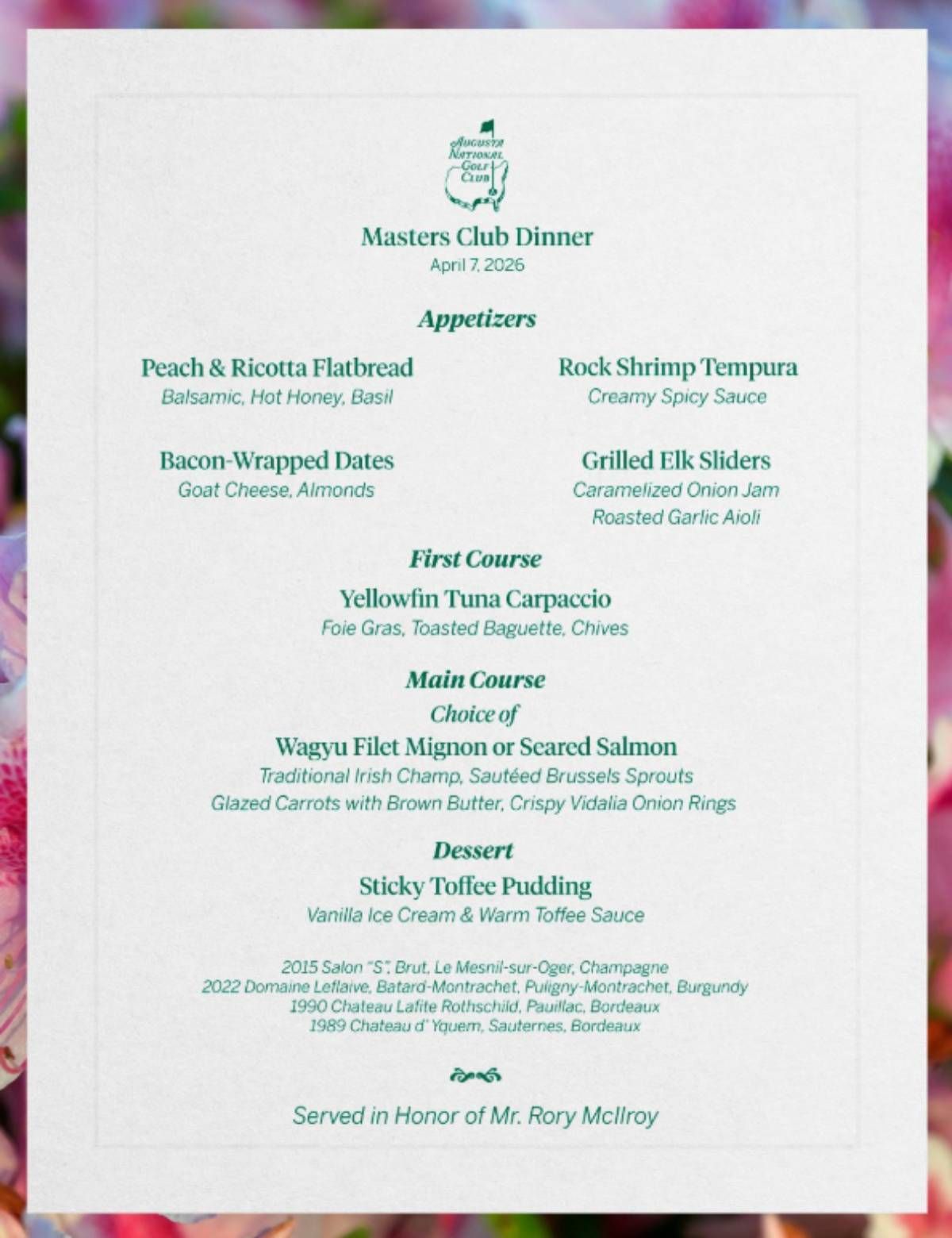 Rory McIlroy's menu