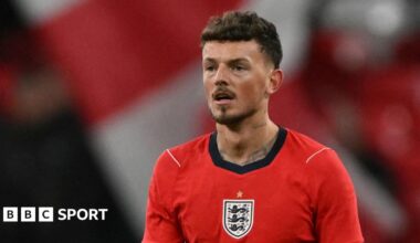 Ben White playing for England at Wembley