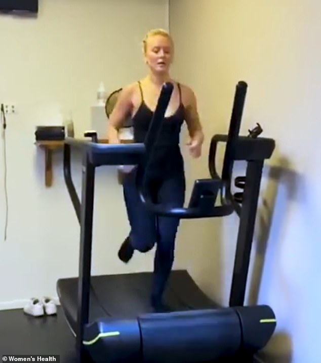 Larsson ran on a treadmill at speed in a video which revealed her workout routine