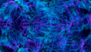 An abstract digital artwork featuring swirling blue and purple waves with a smooth, fluid texture.