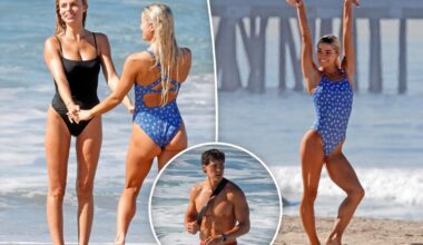Livvy Dunne, Brooks Nader practice sexy 'Baywatch' run on Venice Beach