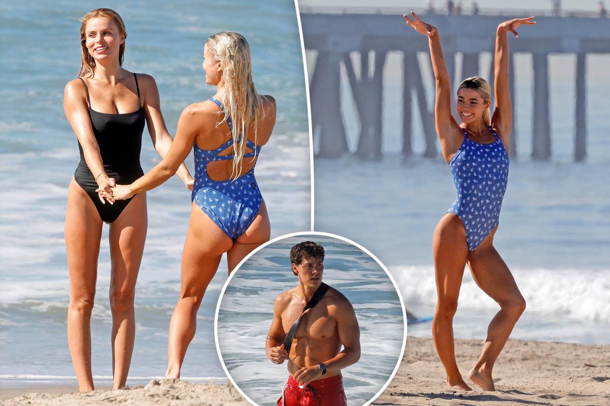 Livvy Dunne, Brooks Nader practice sexy 'Baywatch' run on Venice Beach