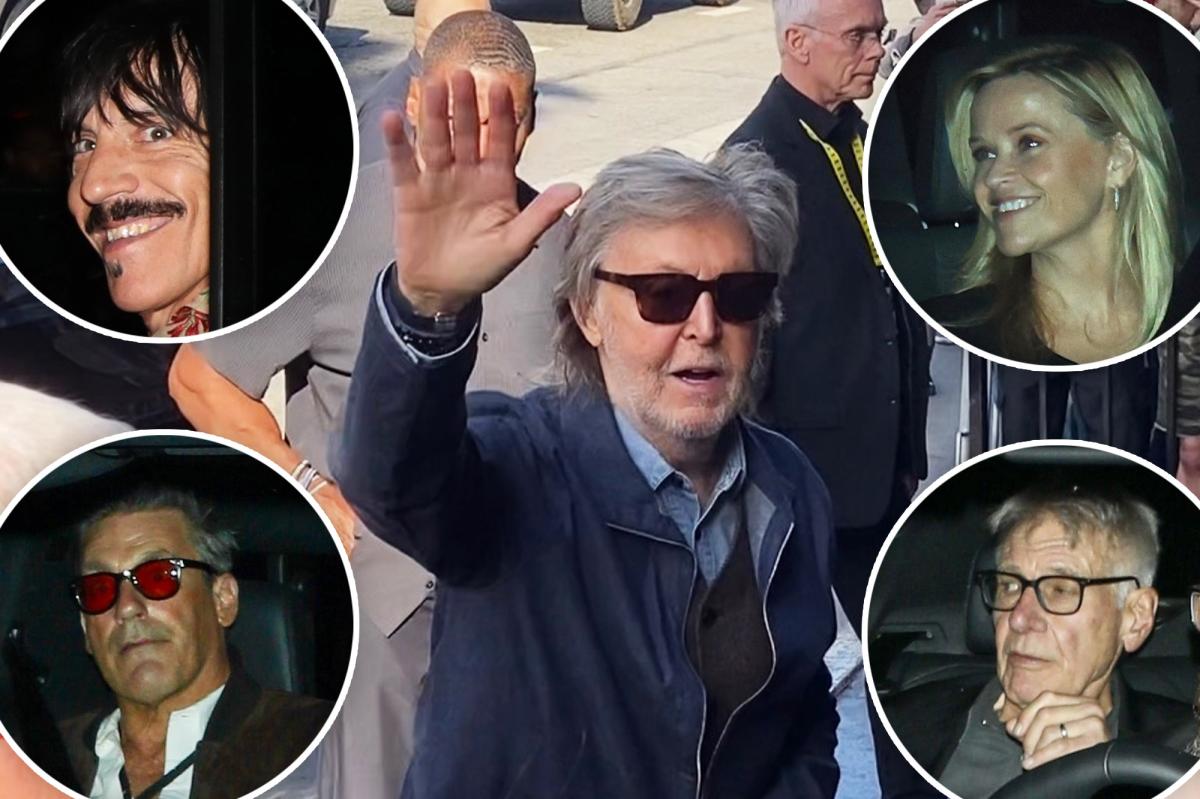 Paul McCartney plays for Jon Hamm, Harrison Ford, Reese Witherspoon and Ringo Starr at Hollywood's Fonda Theater