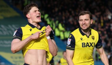 Will Lankshear of Oxford United celebrates his goal