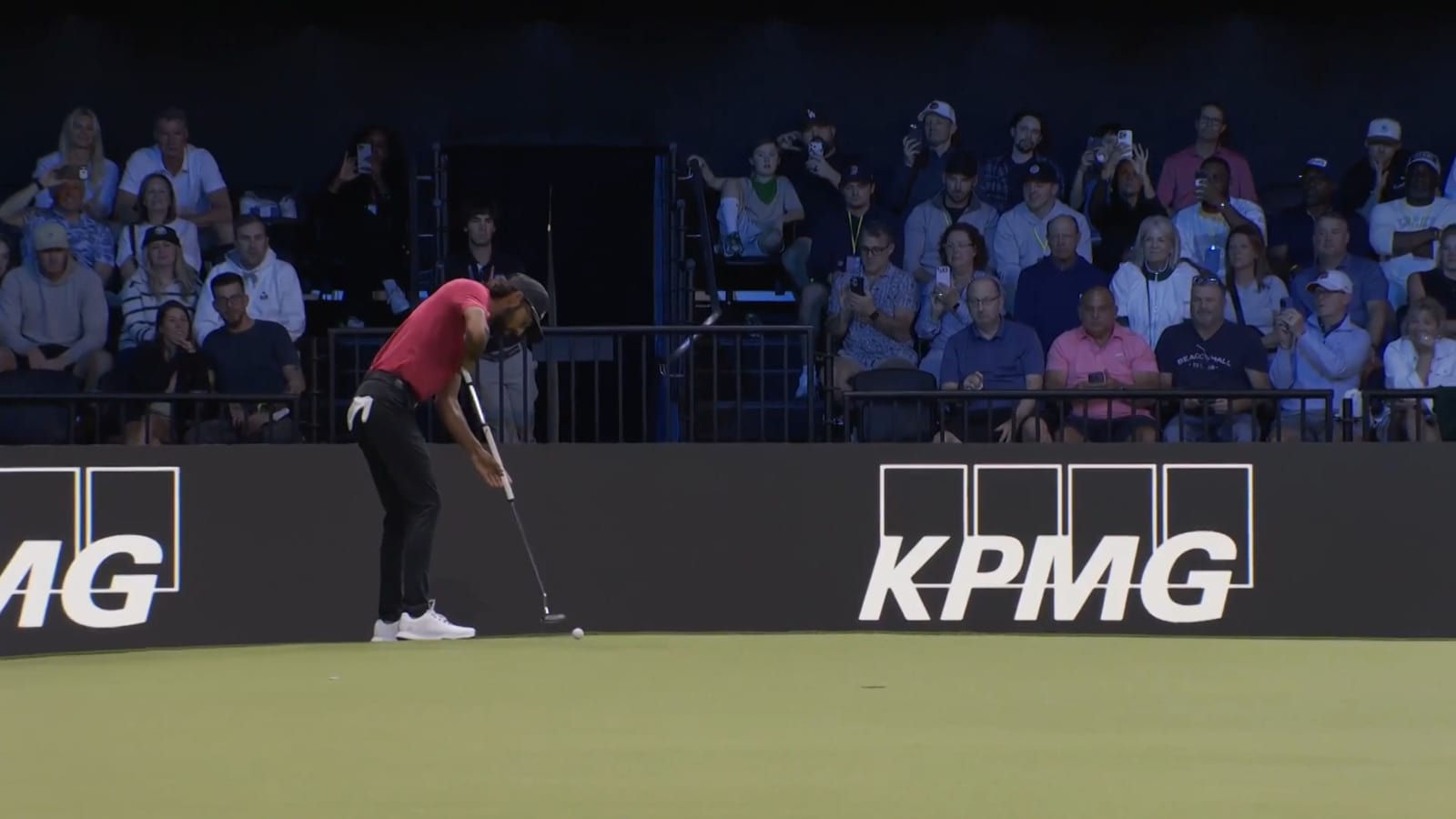 Akshay Bhatia drains putt from off the green for birdie at TGL