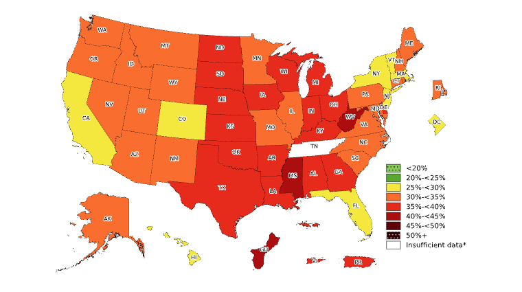 Map: Overall Obesity from CDC (2024 data)