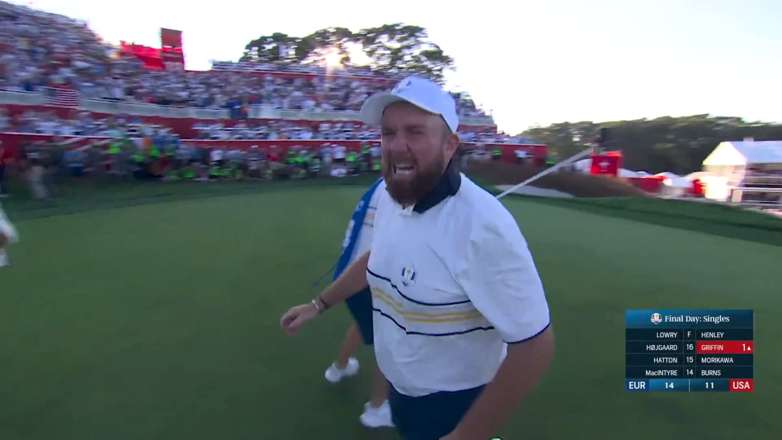 Shane Lowry drains closing birdie putt to secure Ryder Cup for Europe