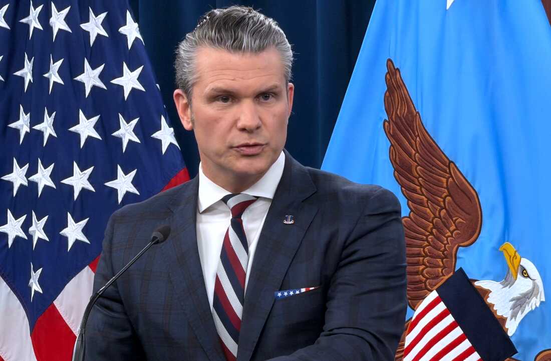 Defense Secretary Pete Hegseth speaks during a press briefing at the Pentagon, Wednesday, March 4, 2026, in Washington.
