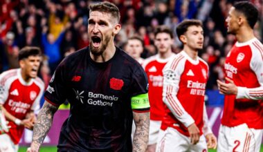 Robert Andrich celebrates after scoring against Arsenal