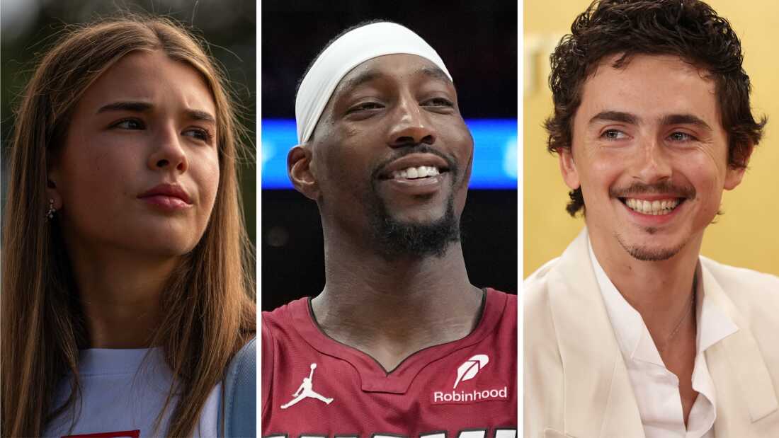 From left: Kai Trump, Bam Adebayo, Timothée Chalamet (or his reclusive twin, Tomothée).