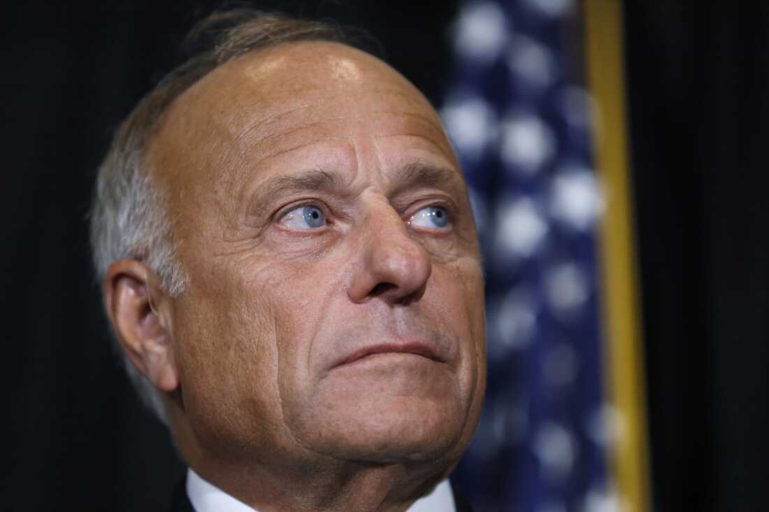 Former Rep. Steve King, R-Iowa, listens to a question during an August 2019 news conference. House leadership stripped King of his committee assignments after he made controversial remarks about white supremacy.