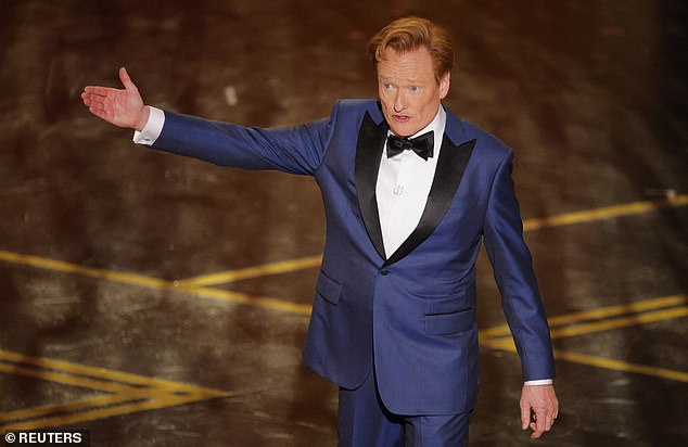 Host Conan O'Brien speaks onstage during the Oscars show at the 98th Academy Awards in Hollywood, Los Angeles, California, U.S., March 15, 2026. REUTERS/Mike Blake