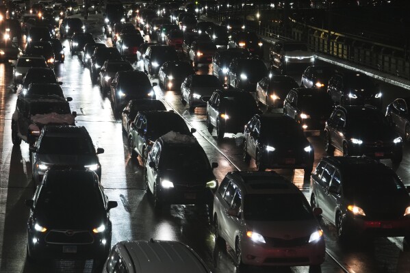 Heavy traffic is visible at O'Hare International Airport in Chicago, Sunday, Nov. 30, 2025. (AP Photo/Nam Y. Huh, File)