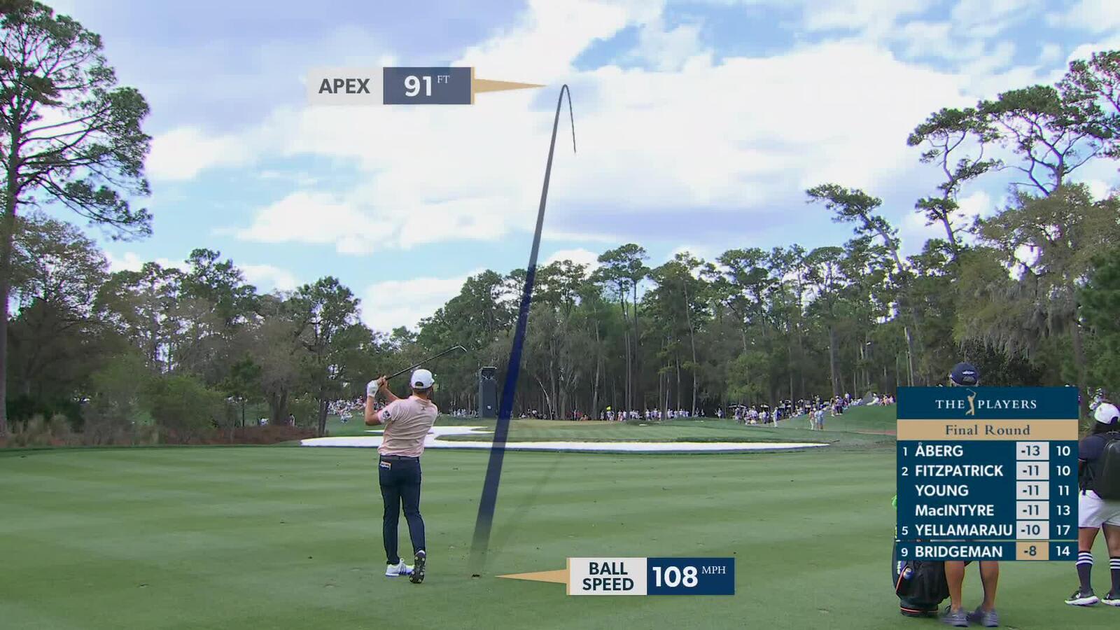 Jacob Bridgeman hits 152-yard approach to 3 feet, sets up birdie on No. 15 at THE PLAYERS
