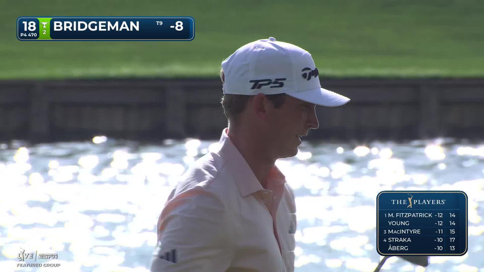 Jacob Bridgeman hits 118-yard approach to 10 feet, sets up birdie on No. 18 at THE PLAYERS