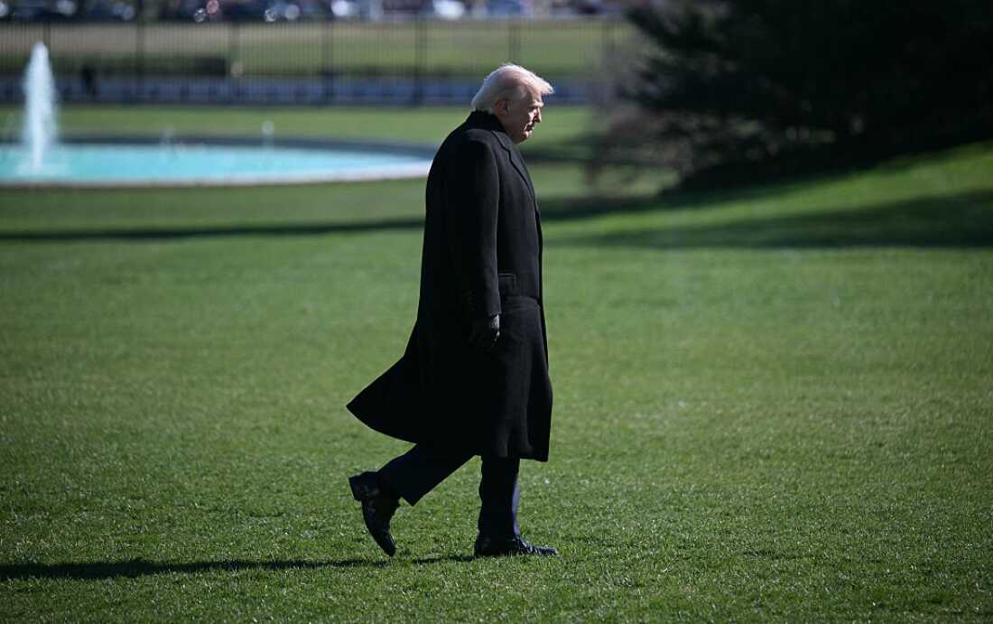 President Trump walks to the Oval Office at the White House in Washington, D.C., as he returns from Dover Air Force Base in Delaware after attending a dignified transfer solemn event on Wednesday.