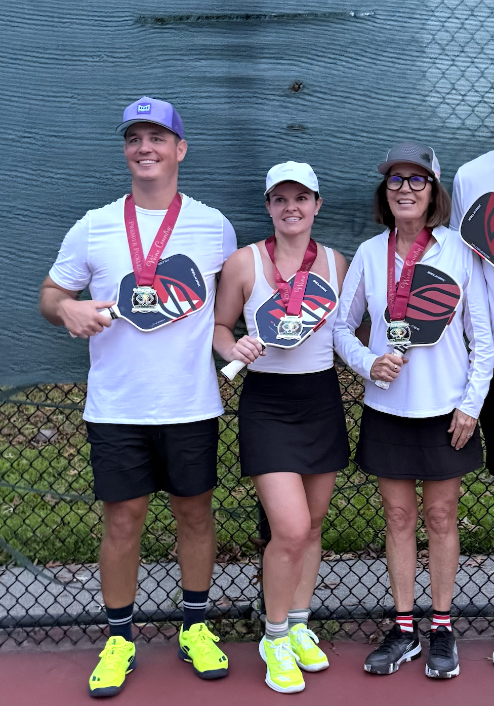 Carol Kovatch on the pickleball court with her son Keaton...