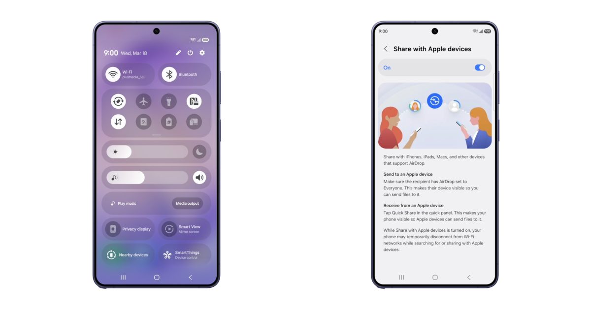 Samsung rolling out AirDrop over Quick Share on Galaxy S26