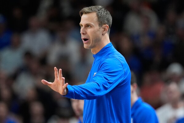 Duke head coach Jon Scheyer during the second half in the second round of the NCAA college basketball tournament, Saturday, March 21, 2026, in Greenville, S.C. (AP Photo/Brynn Anderson)