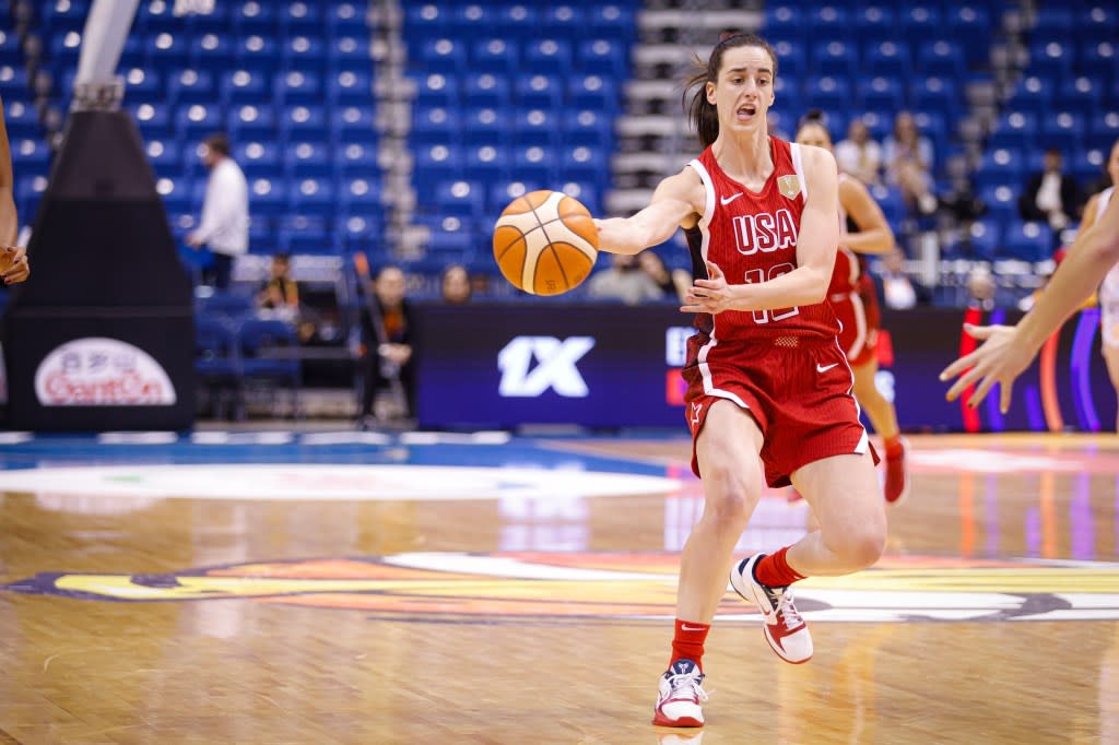 Caitlin Clark of the United States plays during the game at the 2026 FIBA World Cup Qualifying Tournament between New Zealand and the United States in San Juan, Puerto Rico, on March 15, 2026. NurPhoto via Getty Images