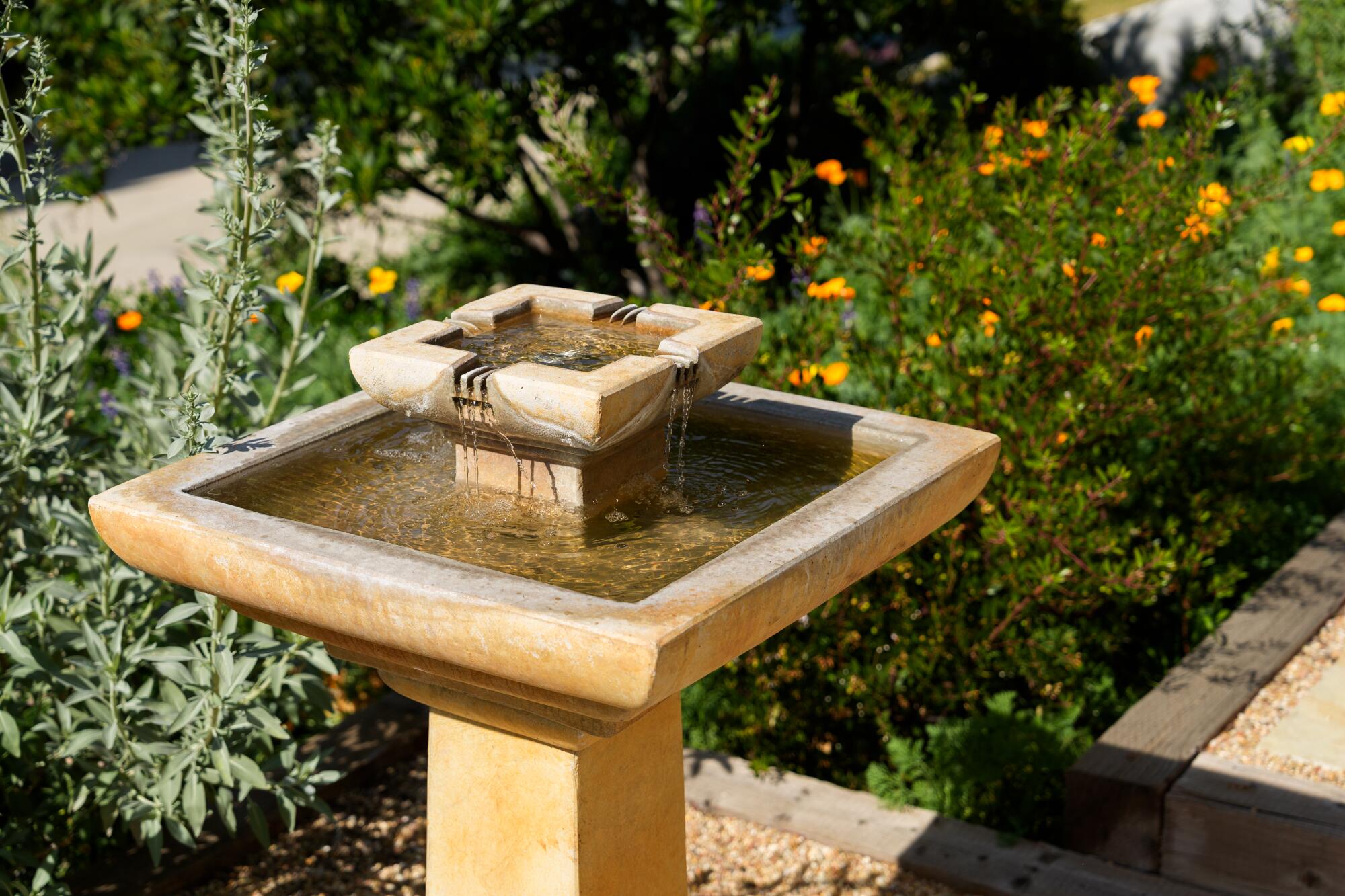 A fountain in Christopher Smee's front yard.