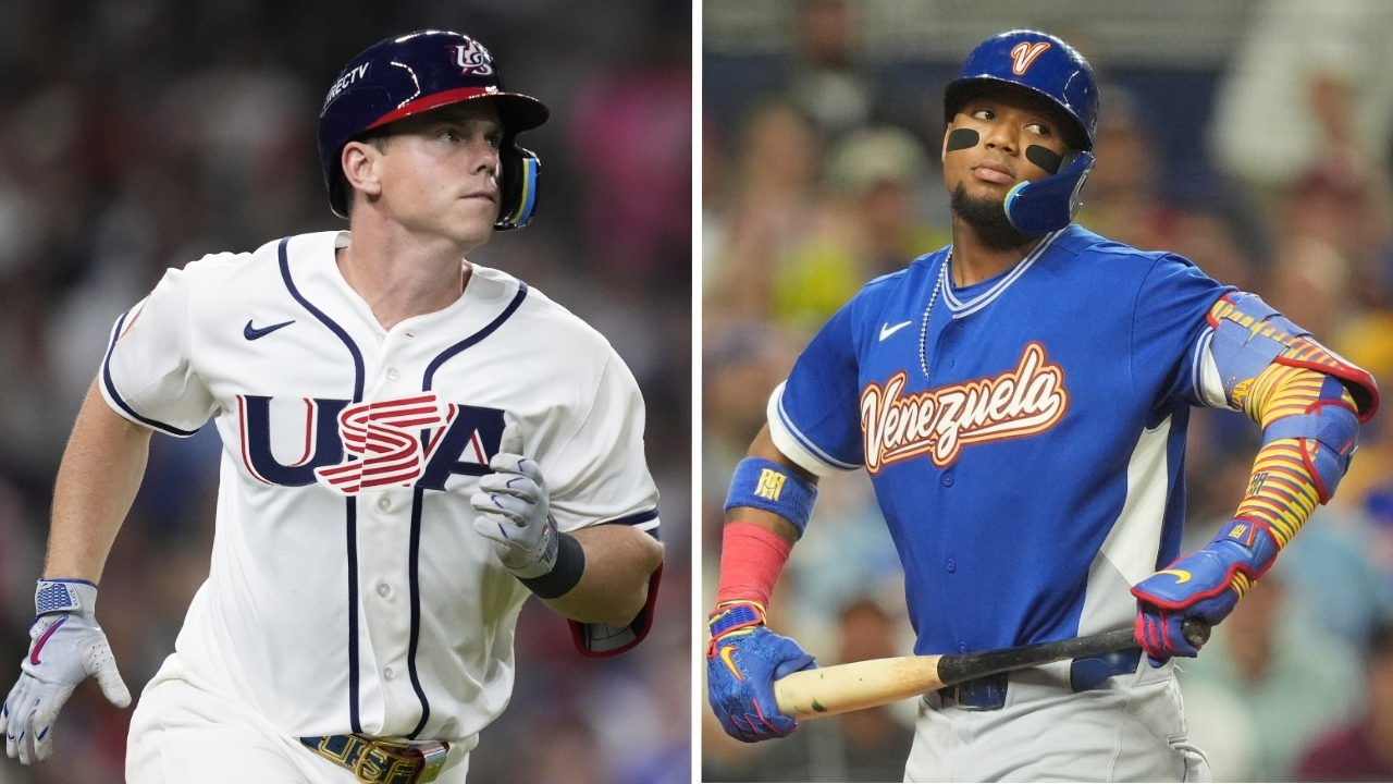 United States' Will Smith (left) during a World Baseball Classic game, March 7, 2026. Venezuela Ronald Acuña Jr. (right) during a World Baseball Classic game, March 16, 2026.