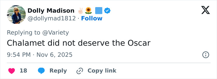 Screenshot of a Twitter post discussing Timothée Chalamet’s Oscar chances and alleged arrogant streak.