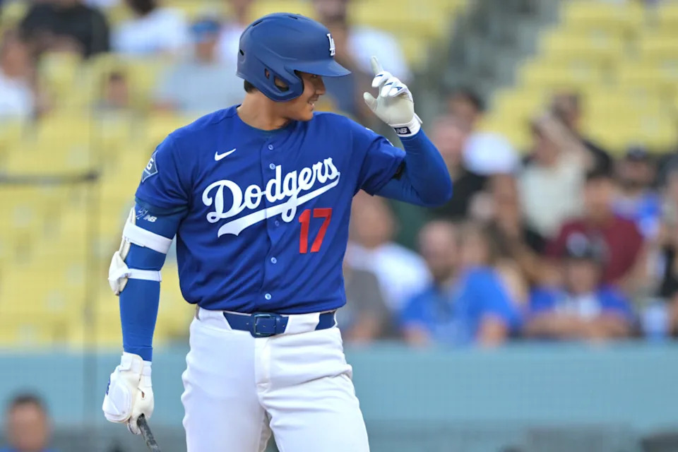 Mar 24, 2026; Los Angeles, California, USA; Los Angeles Dodgers two-way player Shohei Ohtani (17) at bat in the first inning against the Los Angeles Angels at Dodger Stadium. Mandatory Credit: Jayne Kamin-Oncea-Imagn Images