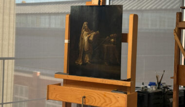 The painting "Vision of Zacharias in the Temple", identified by researchers in Amsterdam as an original work by Rembrandt,...