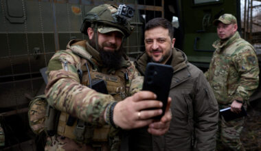 Ukraine's President Zelenskiy visits a front line in Donetsk region