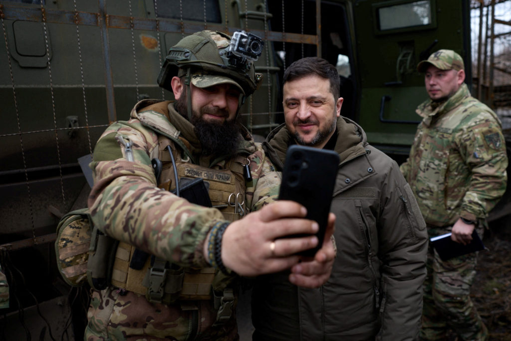 Ukraine's President Zelenskiy visits a front line in Donetsk region