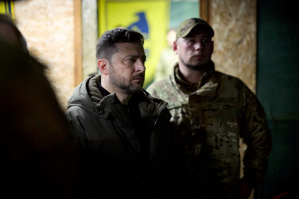 FILE PHOTO: Ukraine's President Zelenskiy visits a front line in Donetsk region