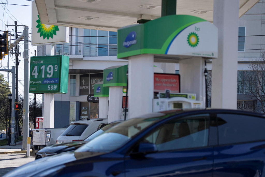 Vehicles at a gas station in Atlanta, Georgia