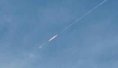 FILE PHOTO: An Iranian missile flies towards Israel, amid the U.S.-Israeli conflict with Iran, as seen from Hebron