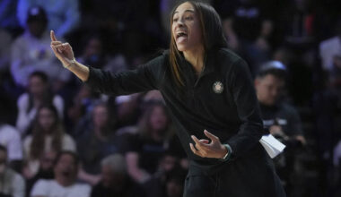 Rose's head coach Nola Henry gestures during the second half of an Unrivaled 3-on-3 basket ...