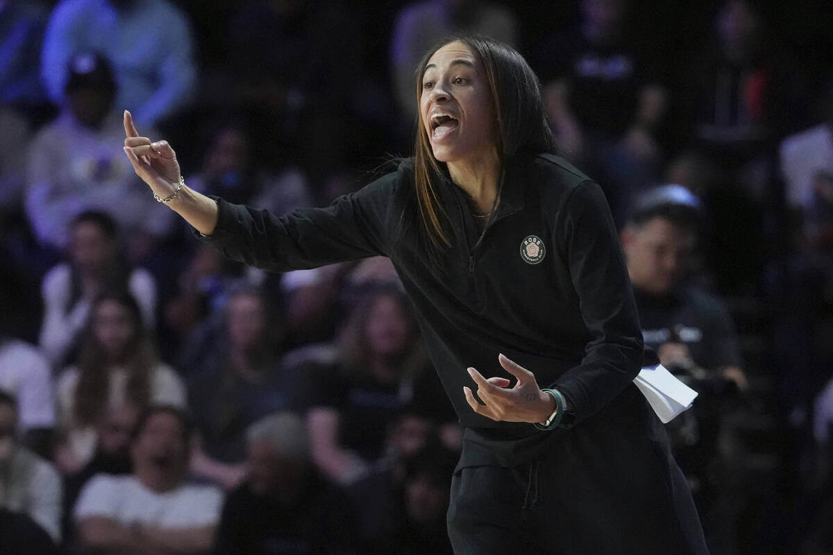 Rose's head coach Nola Henry gestures during the second half of an Unrivaled 3-on-3 basket ...