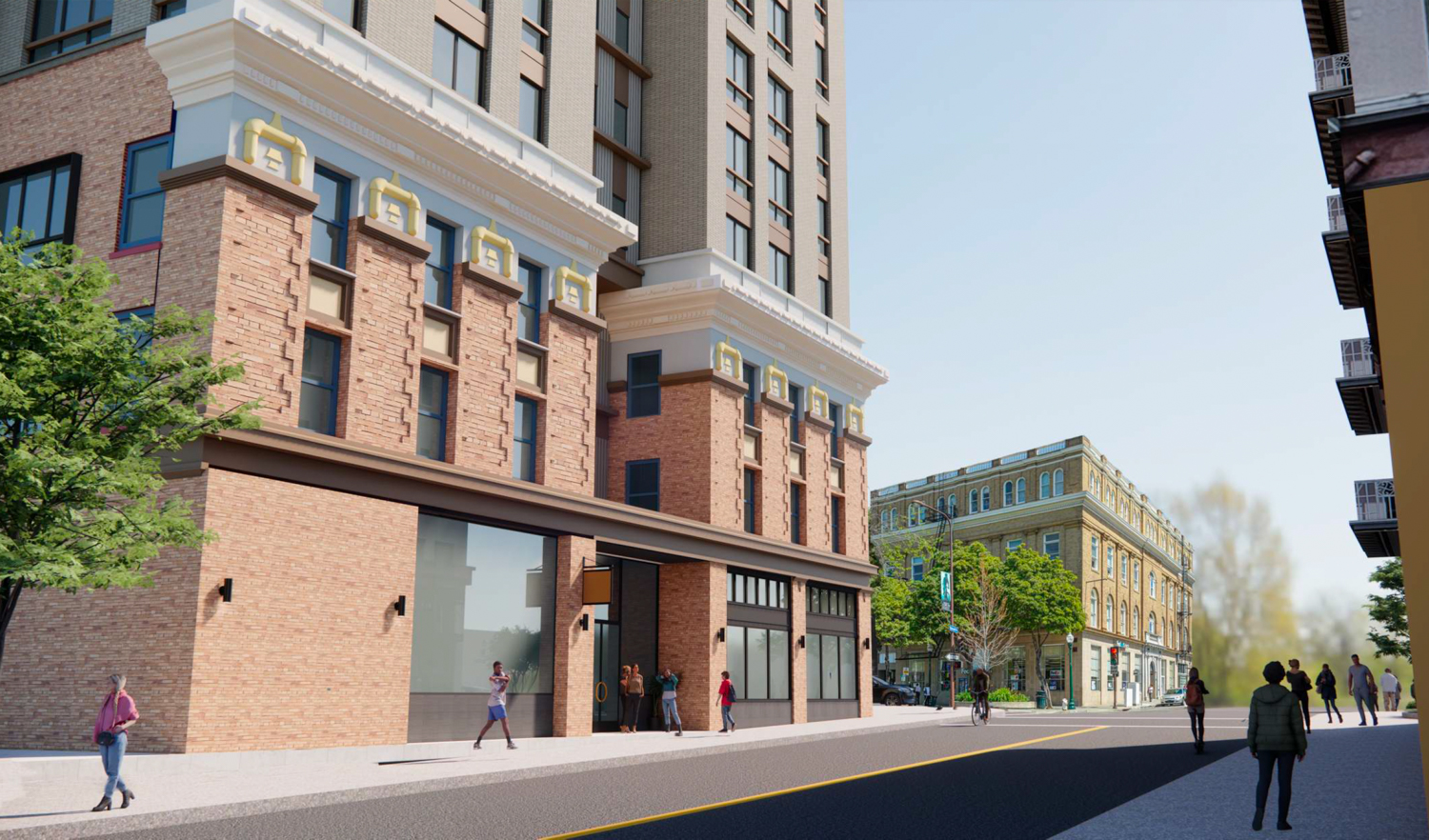 2276 Shattuck Avenue pedestrian view of the adaptively reused Morse Block, rendering by Studio KDA