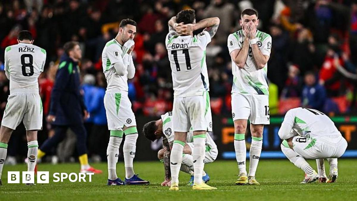 The Republic of Ireland players after losing 4-3 on penalties at Fortuna Arena