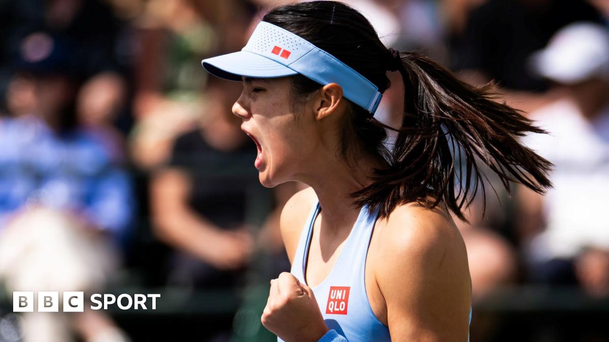 Emma Raducanu celebrates her victory at Indian Wells