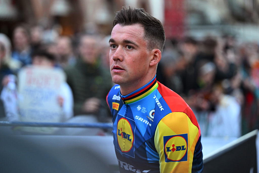 PAVIA, ITALY - MARCH 20: Mads Pedersen of Denmark and Team Lidl - Trek during the team presentation prior to the 117th Milano-Sanremo 2026 / #UCIWT / on March 20, 2026 in Pavia, Italy. (Photo by Dario Belingheri/Getty Images)