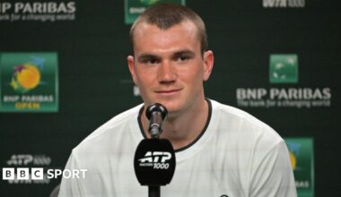 Jack Draper speaks at a news conference at Indian Wells