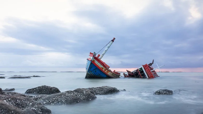a shipwreck off a coast