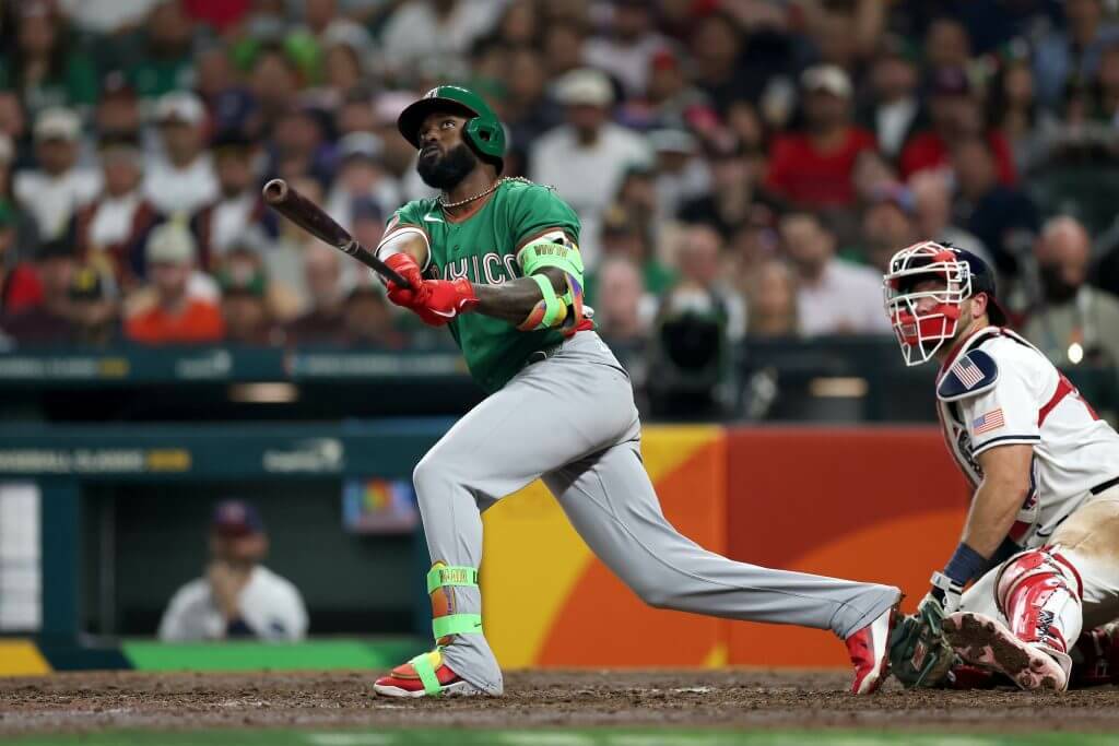 Randy Arozarena (56) of Mexico in action during the 2026 World Baseball Classic game between Mexico and the United States at Daikin Park on March 9, 2026 in Houston, Texas. (Kenneth Richmond / Getty Images / The Athletic)