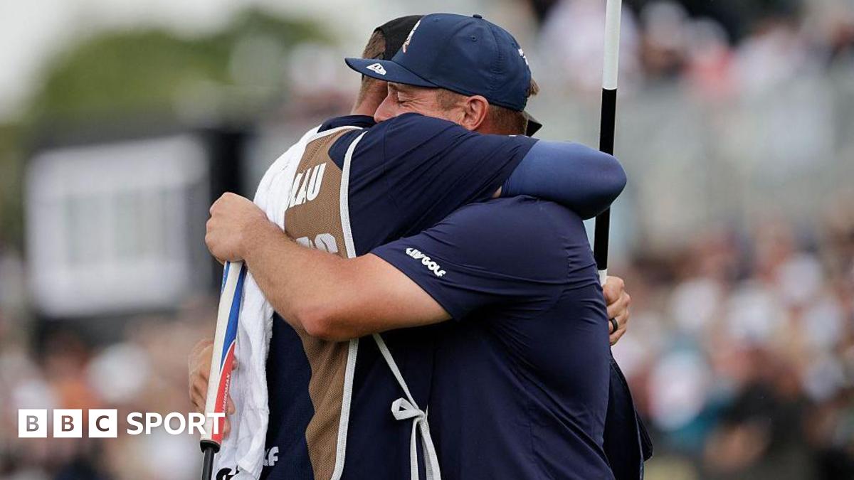 An emotional Bryson DeChambeau hugs his caddie after winning LIV South Africa with a play-off victory