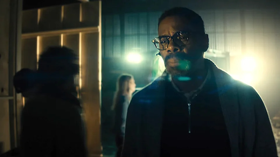 Colman Domingo standing BTS on movie or TV set in Disclosure Day