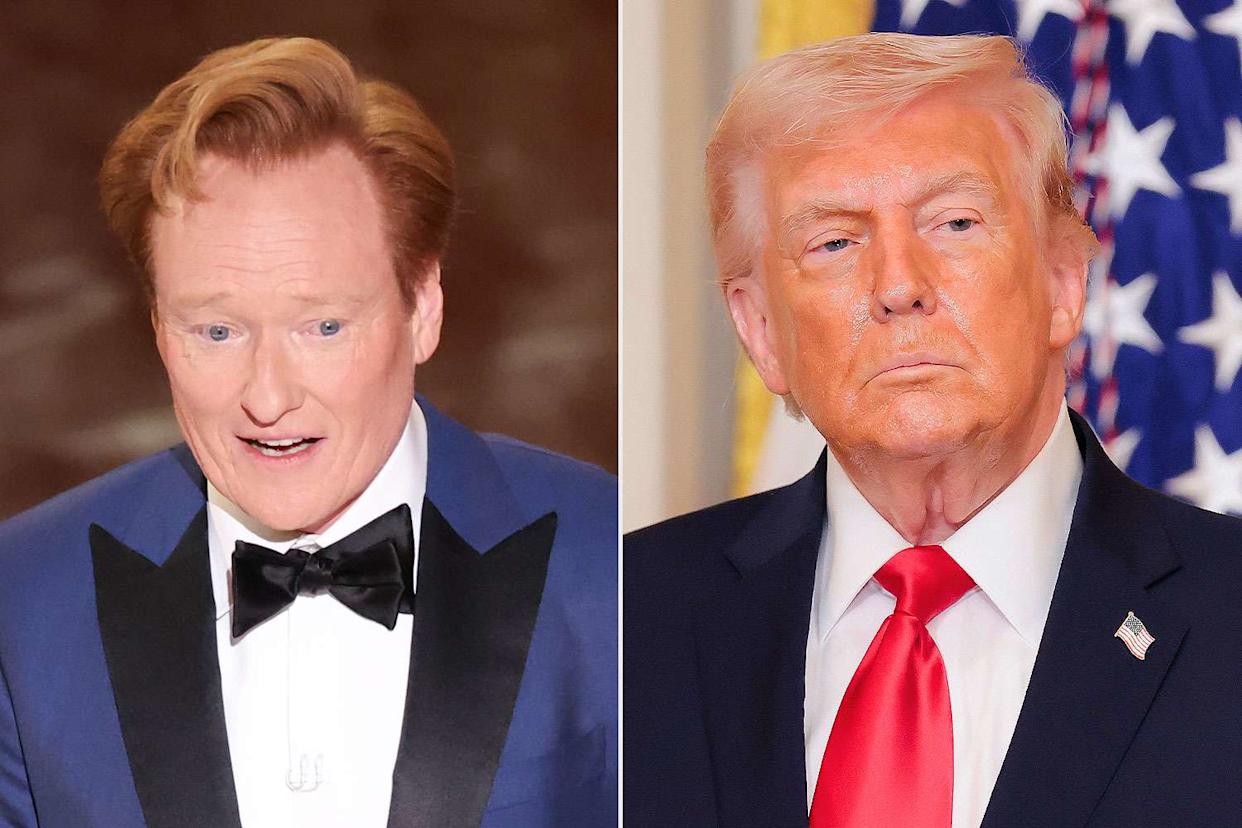 Conan O'Brien at the 2026 Oscars; Donald TrumpCredit: Rich Polk/Penske Media via Getty;Heather Diehl/Getty