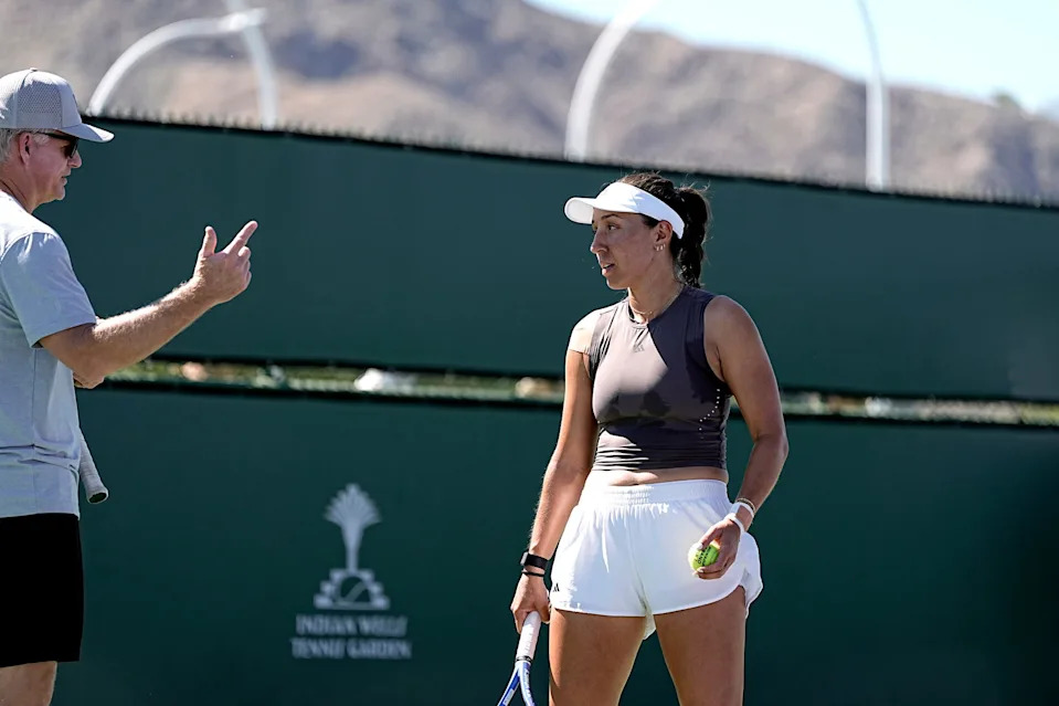 <p>Jessica Pegula practices during the BNP Paribas Open at the Indian Wells Tennis Garden in Indian Wells, Calif., on Tuesday, March 3, 2026.</p>