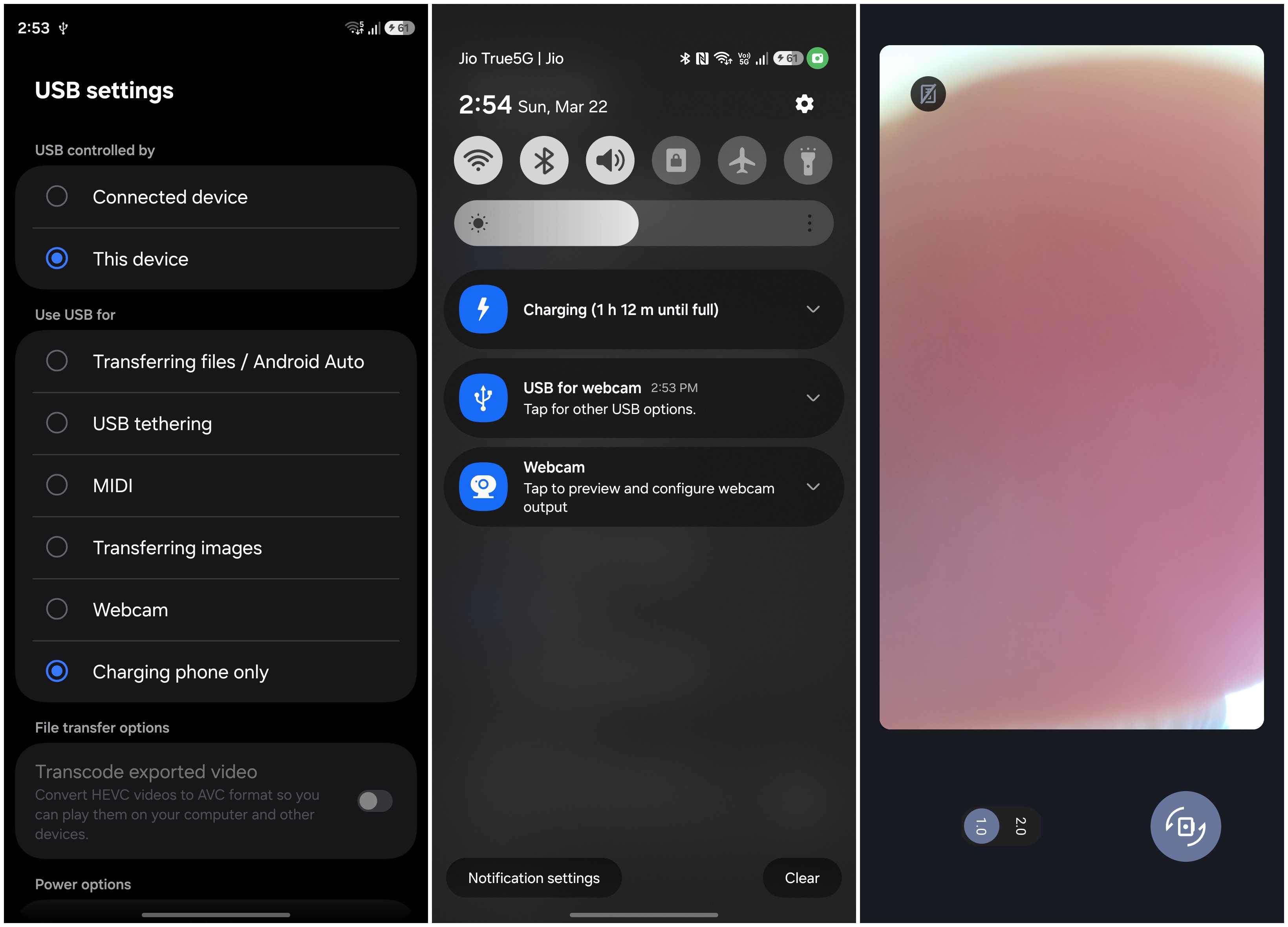 Samsung Galaxy S26 using the webcam mode